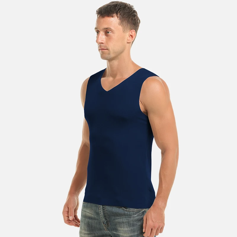 Фото 4PCSIce Silk Traceless жилет для мужчин, тонкий летний стиль, с однотонным спортивным жилетом №3