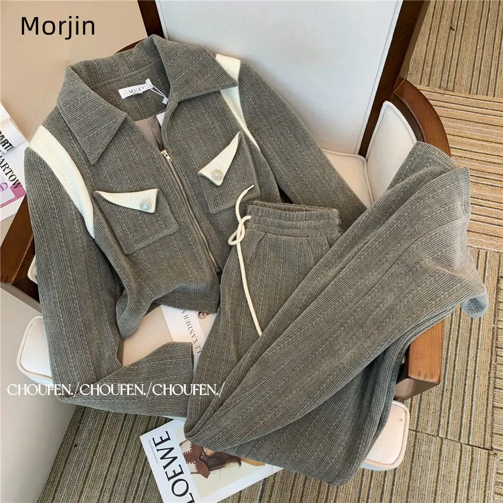 

Повседневный комплект, женский осенне-зимний новый высококачественный спортивный свитер в западном стиле, Молодежные штаны с широкими штанинами, комплект из двух предметов