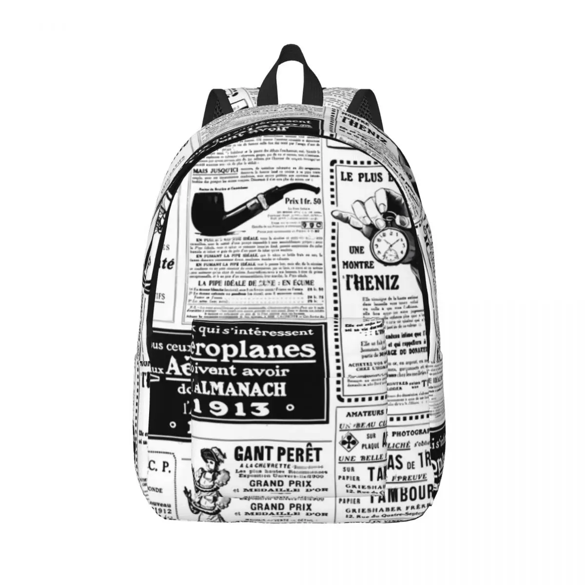 

Victorian Newspaper Backpack Black White Letter Kawaii Backpacks Male Daily Soft School Bags High Quality Rucksack