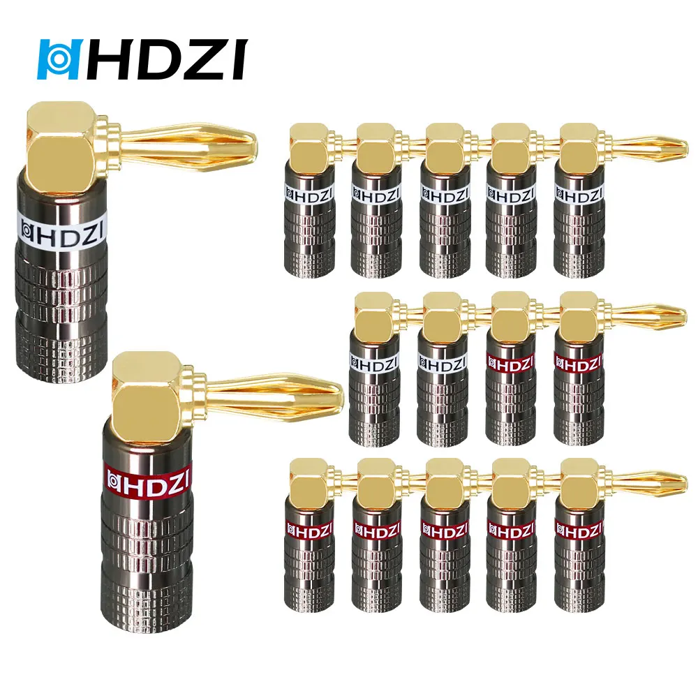 

HHDZI 16Pieces 90 Degree 4mm 24K Gold Plated Dual Screw Connector for Speaker Wire Banana Speaker Amplifiers Plug Connectors