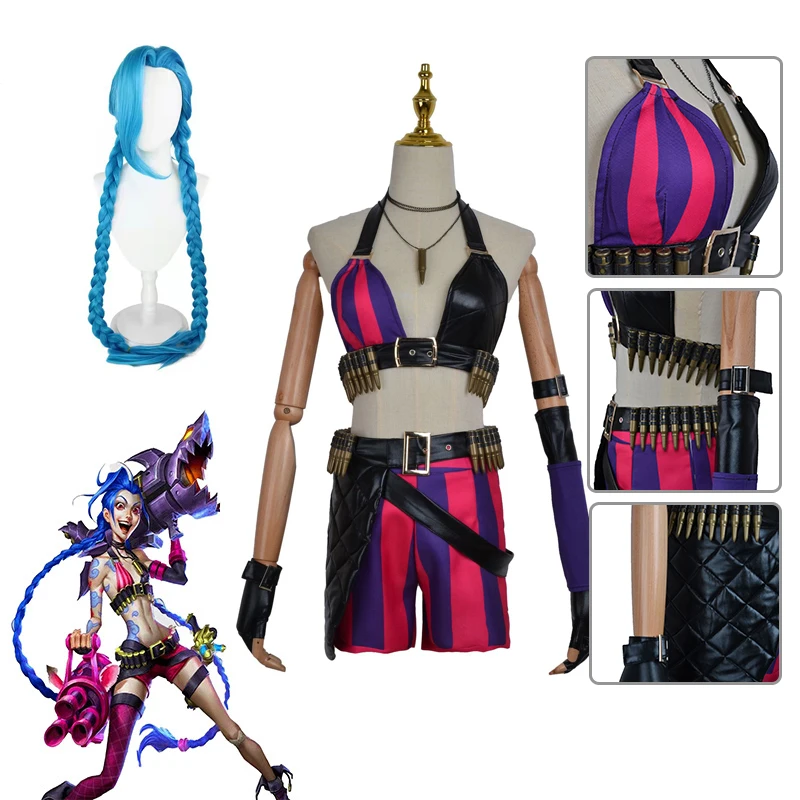 

Anime Game LOL Arcane Cosplay Costume Crit Loli Jinx Cosplay Loose Cannon Cosplay Outfit Shoes Wig Sexy Women Carnival Costume