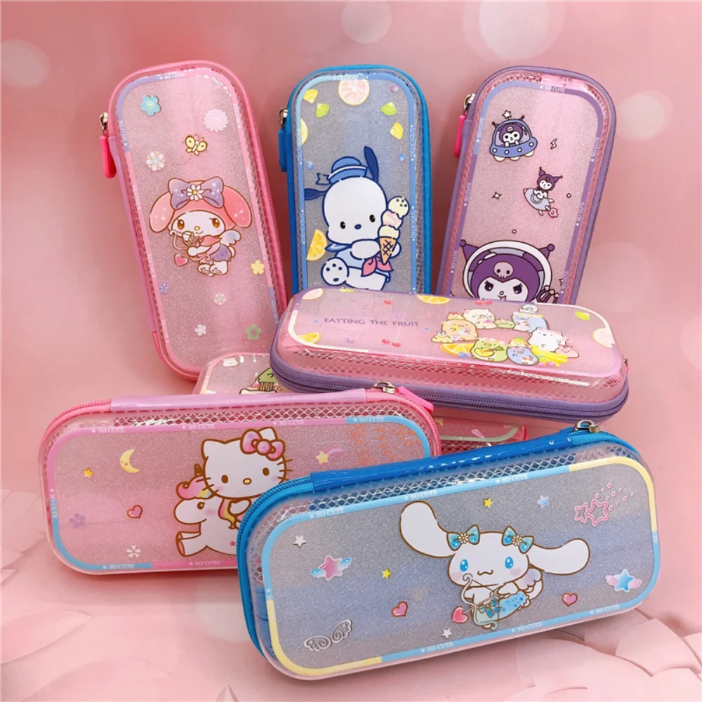 

Kawaii Pvc Transparent Pencil Case Sanrio Kuromi My Melody Cinnamoroll Cartoon Pen Box Pouch Stationery Anime School Supplies