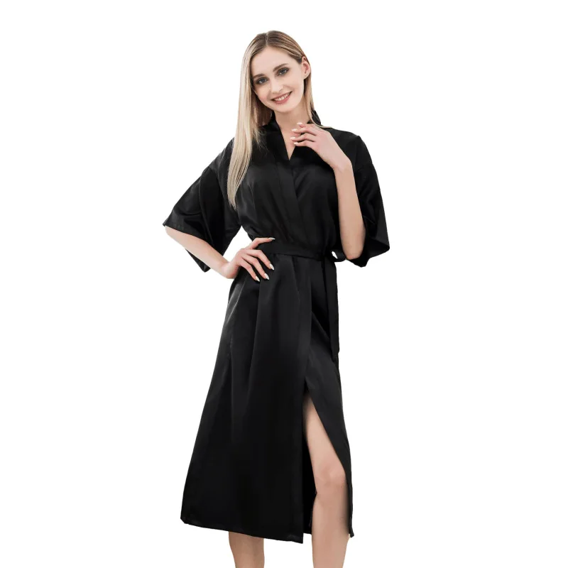 Women's Nightgown Long Kimono Wedding Robe Solid Loungewear Bathrobe Ladies Half-sleeve Hin Sexy Satin Pajamas Women Silk Robes