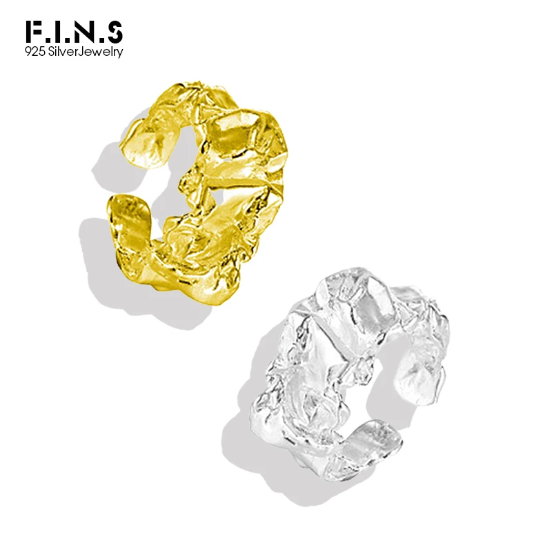 

F.I.N.S складная текстура 925 пробы Серебряное кольцо вогнутое и Выпуклое открытое Оловянная фольга Поверхность кольцо среднего пальца Необычн...