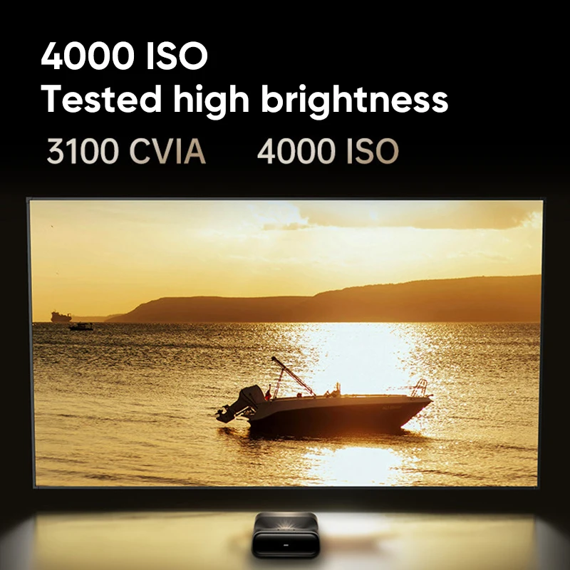 Фото Лазерный проектор JMGO O3 Ultra 4K с короткофокусным объективом, высокой яркостью 4000 ISO, для домашнего кинотеатра, с объемным звуком Dolby, умный проектор №1