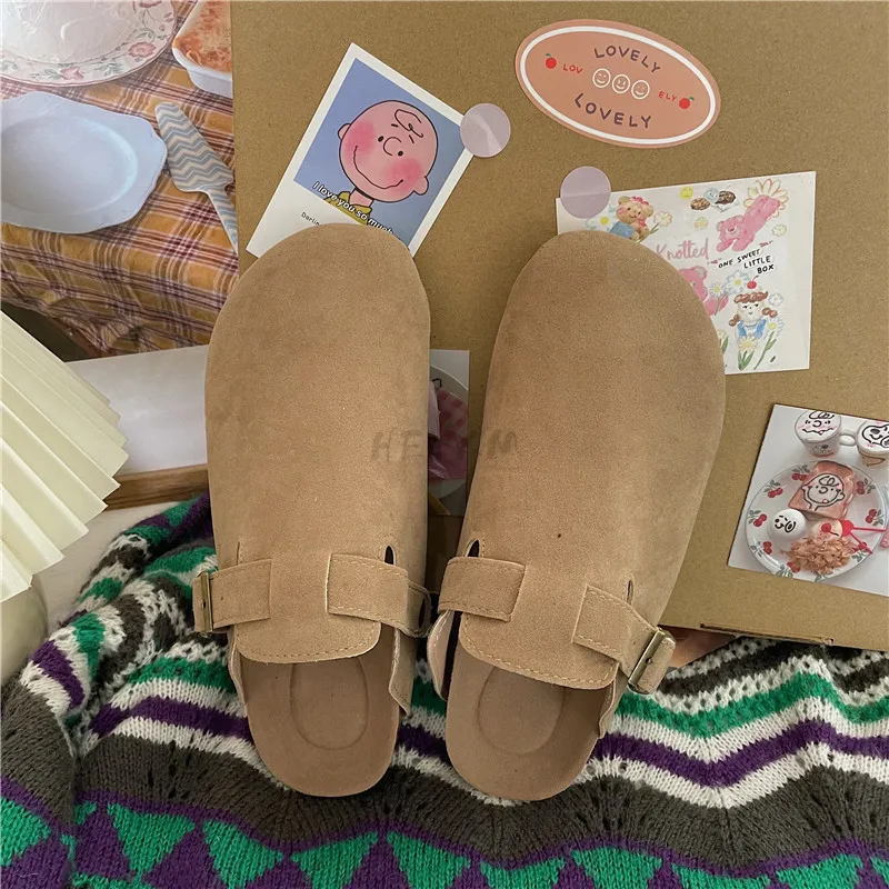 

2023 Spring Women's Closed Toe Slippers Cow Suede Leather Clogs Sandals For Women Retro Fashion Garden Mule Clog Slides 35-43