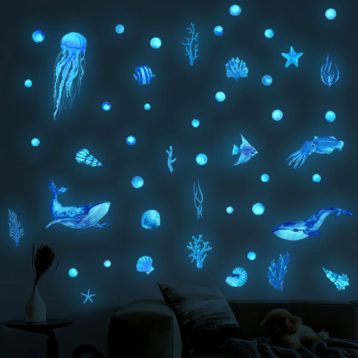 

Luminous Marine Animals Wall Stickers Glow In The Dark Boy Girl Baby Bedroom Decor Aesthetic Pegatinas De Pared