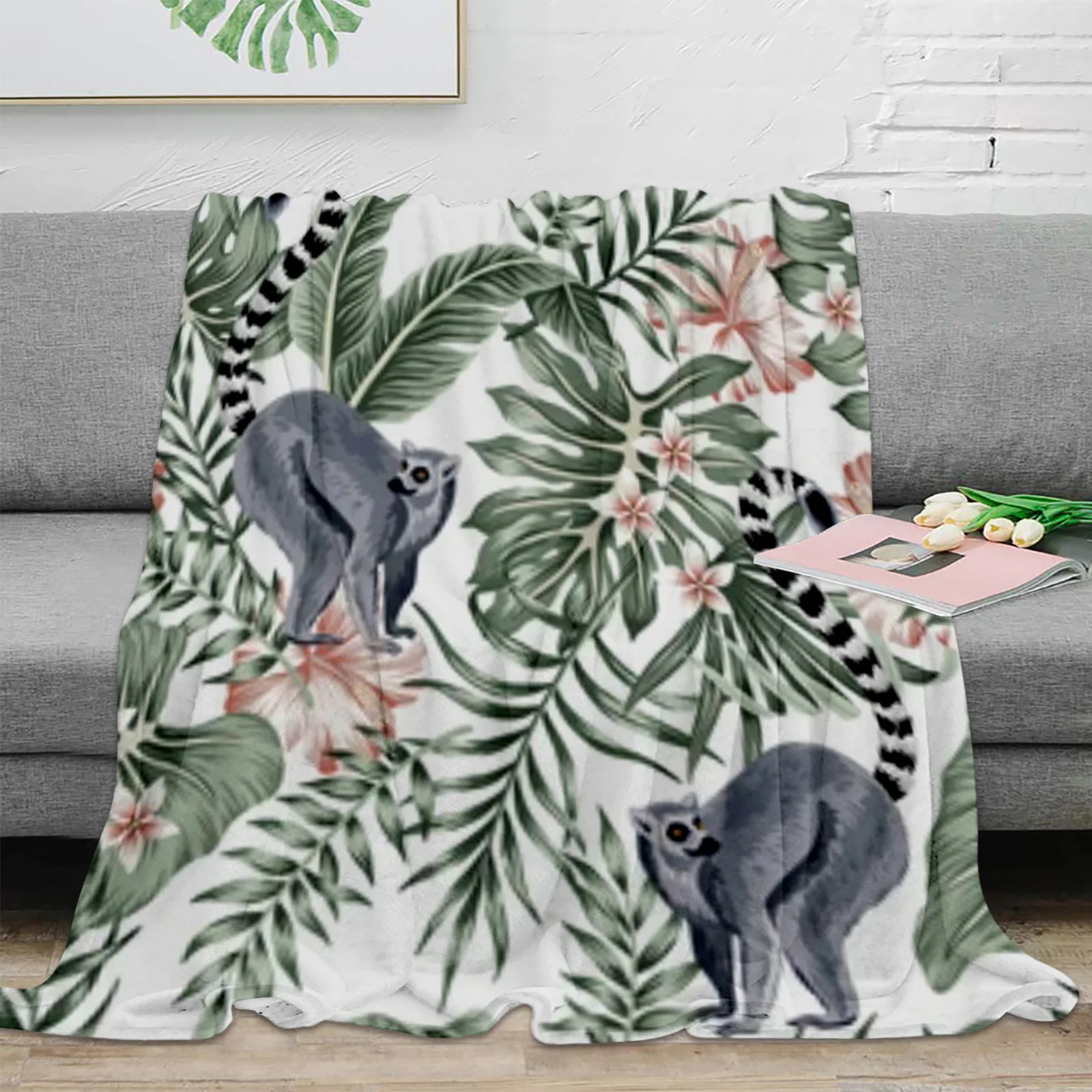 

Tropical Animal Monkey Hibiscus Flower Throw Blanket For Sofa Bed Bedroom Bedspread Soft Flannel Throw Blanket For Kids Gifts
