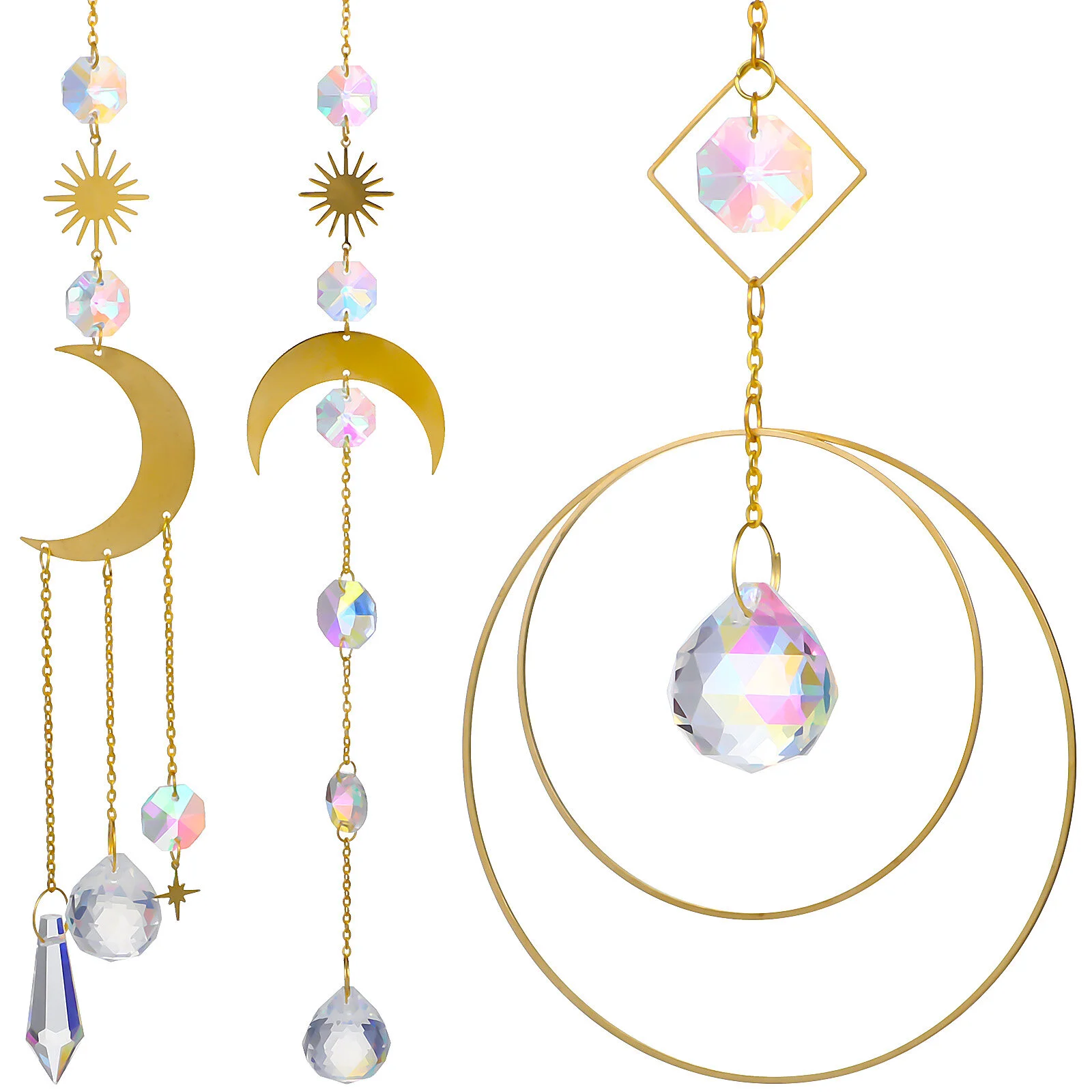 

3 Pcs Lighting Garden Hanging Wind Chime Decorative Sun Catchers Car Trim Window Suncatchers Visors Home Branches Crystal