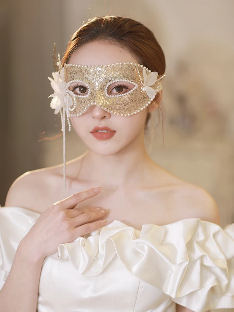 Osmanthus Drunken Mask Half Face Women Golden Adult Mood Masquerade Beau Par Princess Banquet Accessories