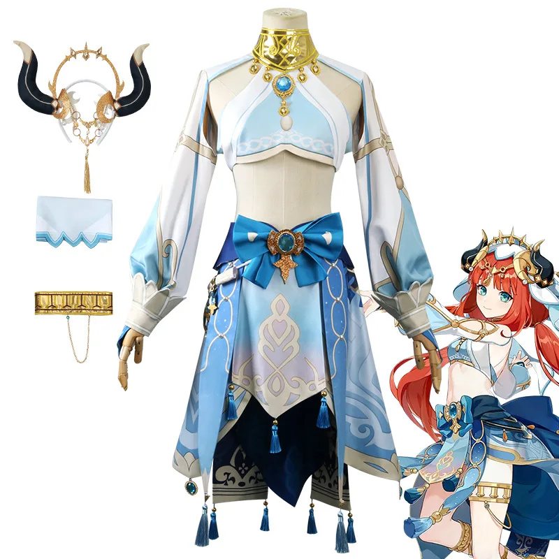 

Genshin Impact Game Sumeru Nilou Cosplay Costume Nilou Hydro Full Set Headwear Scarf Wig For Anime Cosplay Hallowmas Outfits