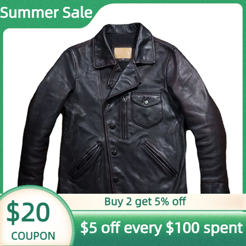 

2022 Retro Brown Genuine Leather Jacket Men Japan Motorcycle Style Plus Size 4XL Real Natural Horsehide Autumn Slim Fit Coat