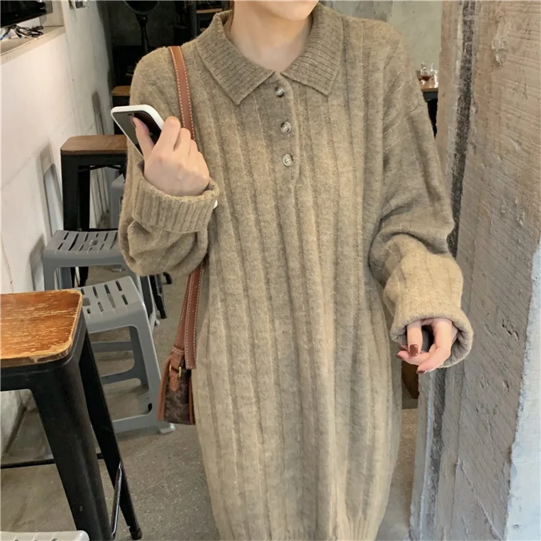 Платье-свитер средней длины для осени и зимы женская одежда новая Базовая