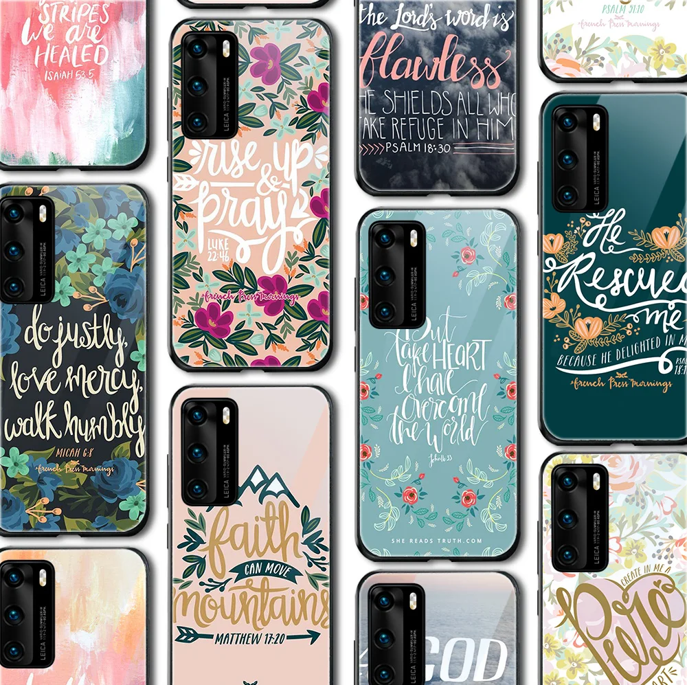 

Poetry Bible Glass Case for Huawei P Smart 2021 Nova 4e Nova 5T Y5p Y9S P30 P50 Mate 20 Lite 30 30Pro 40Pro Honor 20 9S 9X
