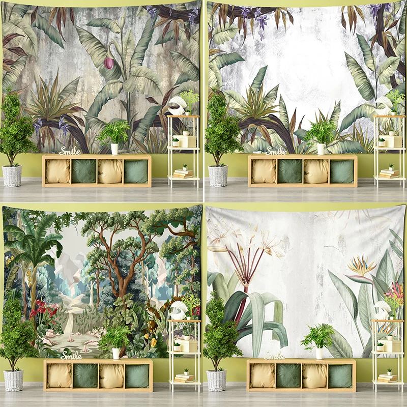

Customizable Tropical Plant Flower Tapestry Wall Hanging Simple European Living Room Background Wall Home