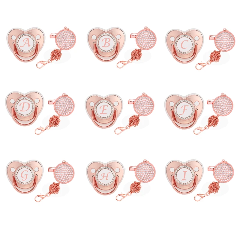 

Luxury Rose Gold Baby Pacifier BPA Free Silicone Pacifier 26 Name Initial Letter Teether Newborn Infant Nipple chupeta de luxo