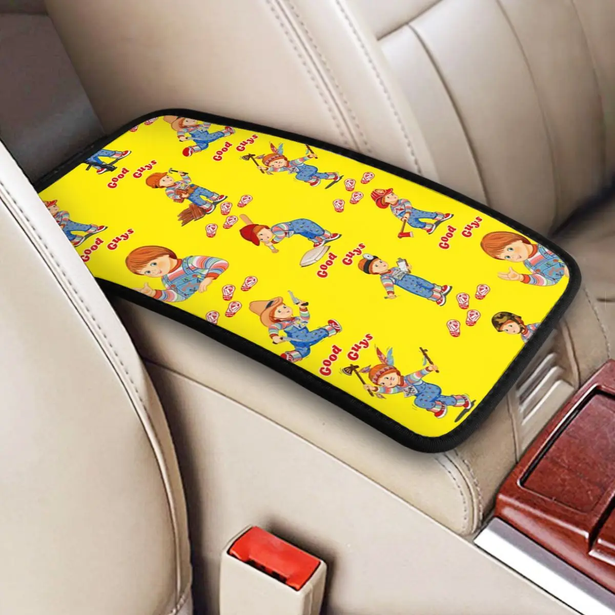 

Good Guys Chucky Car Armrest Box Pad Waterproof Child's Play Doll Center Console Protection Cover Mat Universal Fit