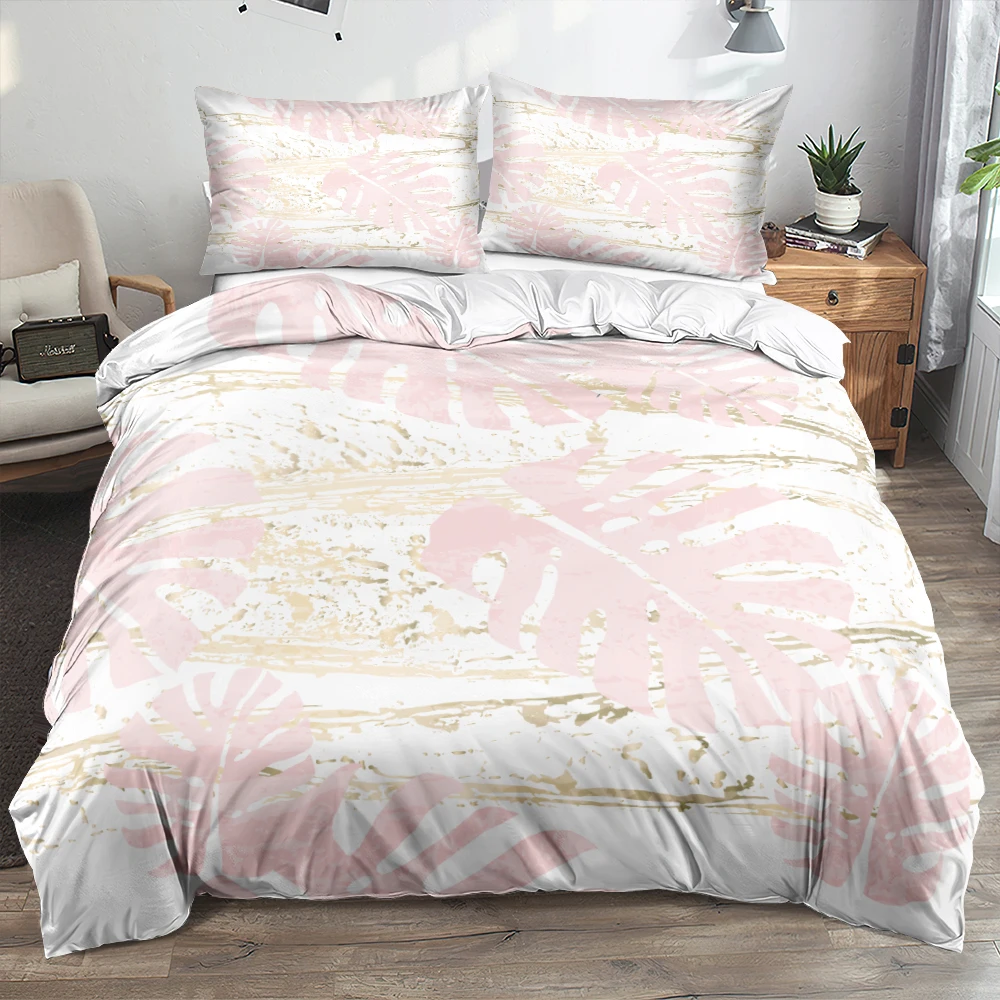 

3D Простые розовые тропические листья, постельное белье, белое одеяло, комплекты постельного белья, полный двойной размер, размер 220x240 см, набор пододеяльников, домашний текстиль