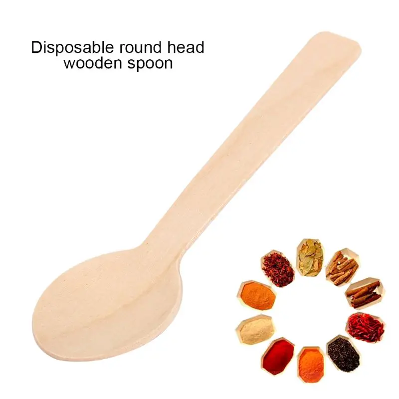 

100pcs Wooden Spoon Disposable Tableware Biodegradable Spoon Cake Ice Cream Western Dessert Cheese Wooden Spoon