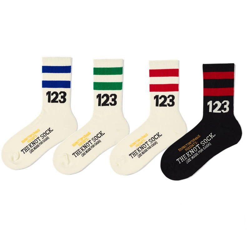 4 Pairs Street Men's Middle Tube Striped Socks Mens Hip Hop Fashion Black Off White Cotton Long Socks Personalized Gifts For Men