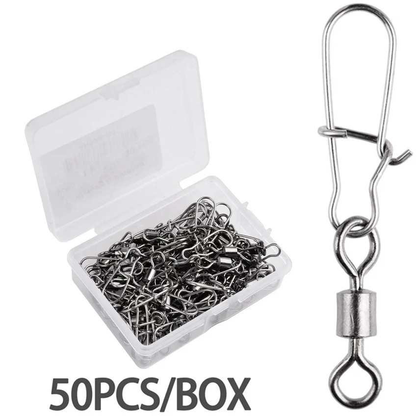 

2/0# 1/0# 1#-14# Stainless Steel Fishing Connector Pin Bearing Rolling Swivel Snap Pins Fishing Tackle Accessories with box