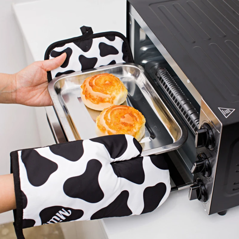 

Kitchen Gloves Insulation Leopard Pattern Pad Cooking Microwave Gloves Baking BBQ Oven Potholders Oven Mitts Potholder Pad