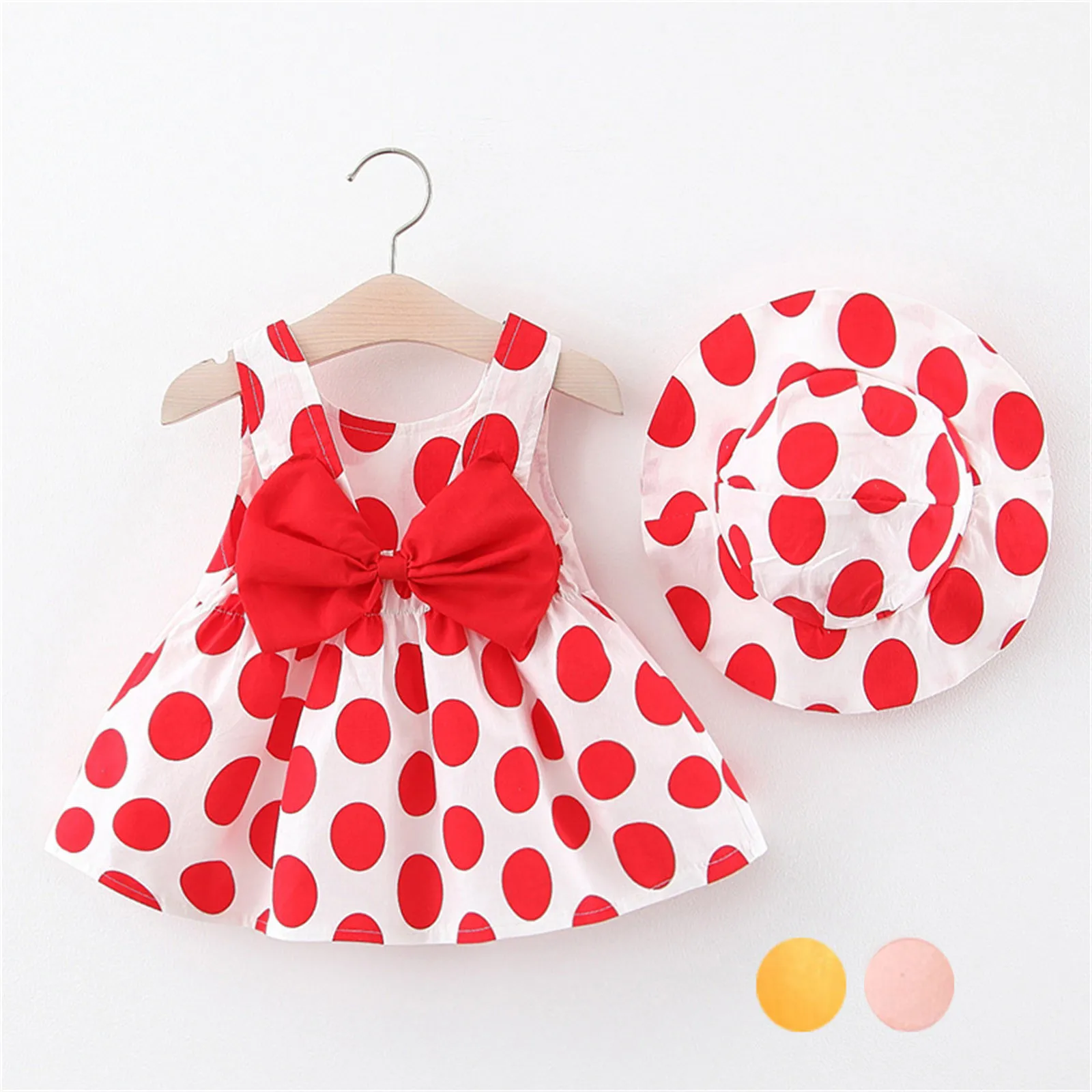 

Baby Girl Dress Dot Bowknot Toddler Girls Clothes Vacation Beach Dress+Sunhat Cute Casual Sundress Sleeveless Summer Dress Girl