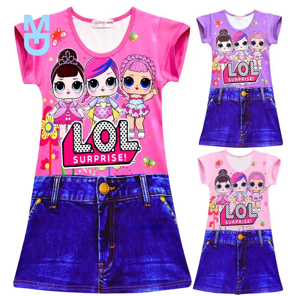 

New LOL Surprise Doll Girl Summer Spliced Cartoon Dress Children Kids Short Sleeve Lol Dolls Casual Dresses Baby Nightgown Home