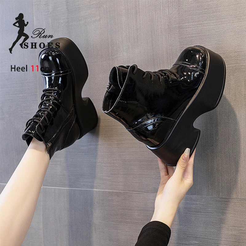 Женские ботильоны на толстой подошве теплые кожаные ботинки с квадратным носком