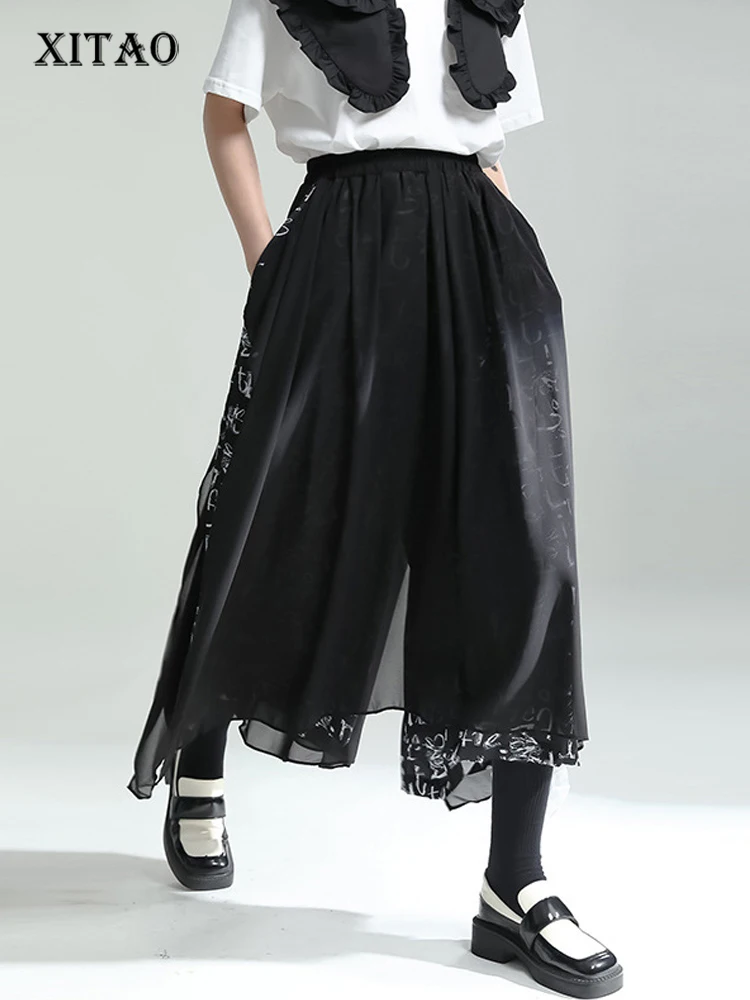 

XITAO Irregular Wide Leg Pant Women Korea 2022 Summer New Personality Fashion Loose All Match Elastic Waist Pant WLD7187