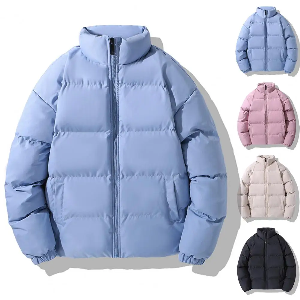 Casual Cotton Jacket Anti-freeze Men Coat Stand Collar Fall Winter Pure Color Casual Down Jacket  Warm