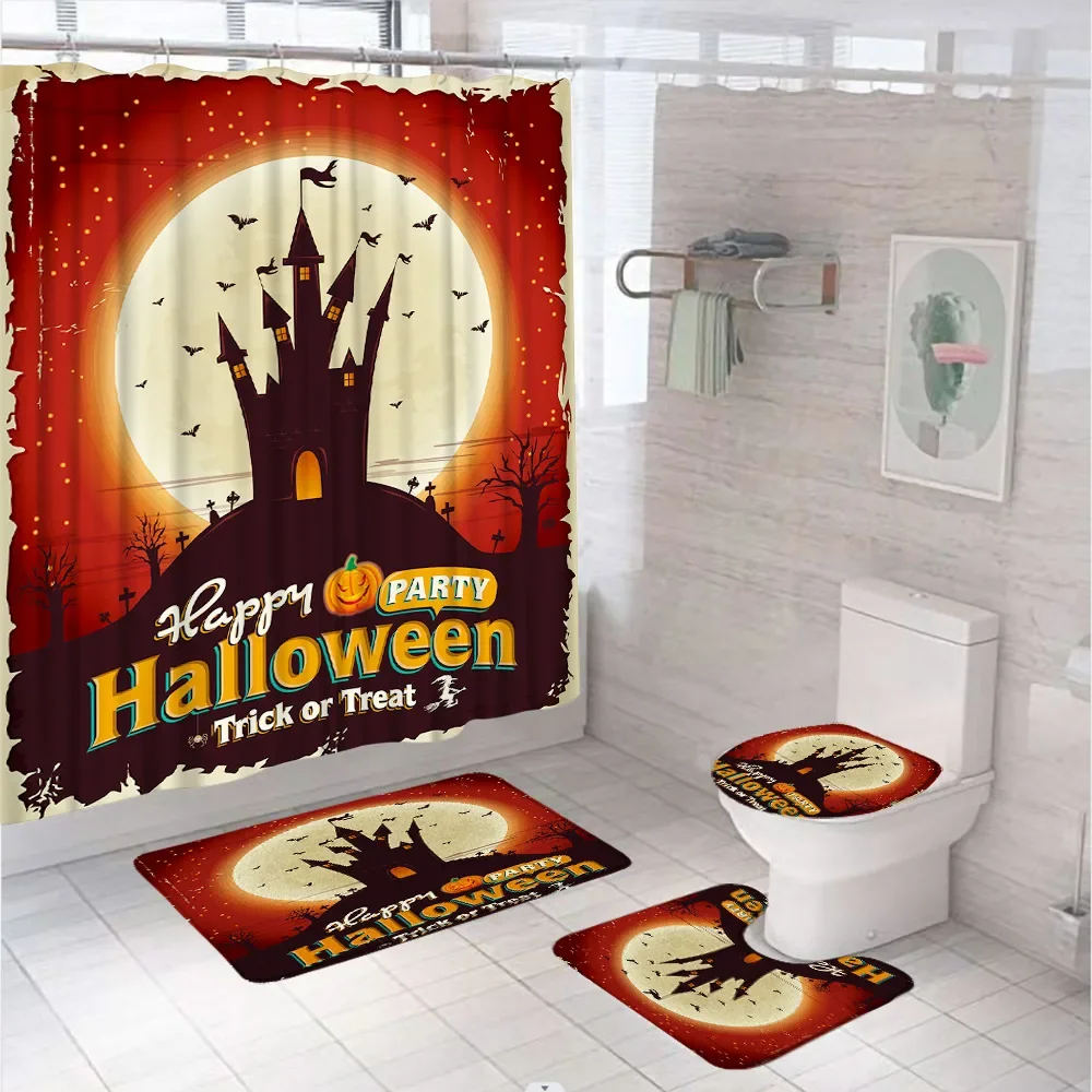 4 шт. Хэллоуин Декор занавески для ванной комнаты Набор ужасов кладбище тыква