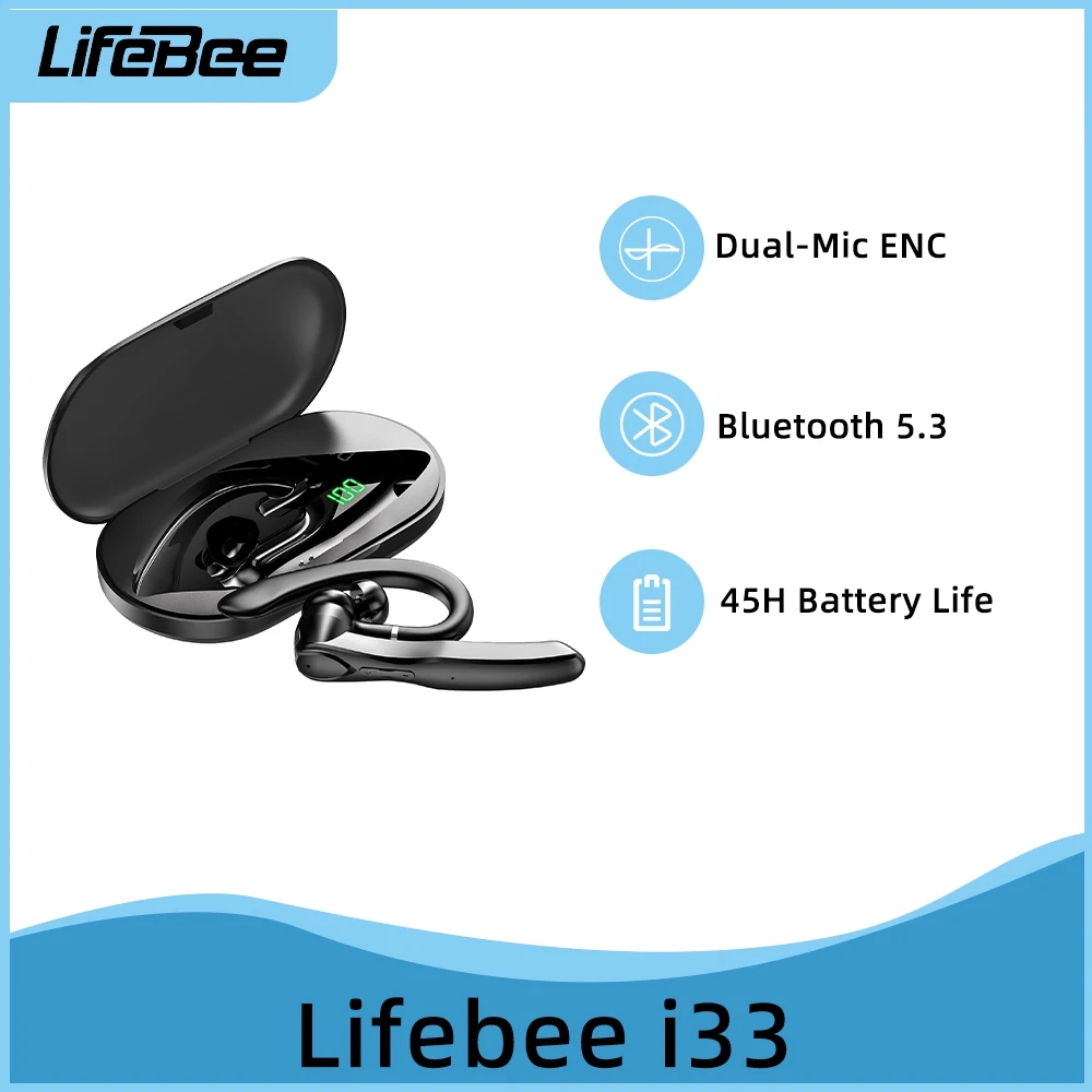 

LIFEBEE i33 Wireless Earphones Hi-Fi Stereo Sound Ear Hanging Headphones Bluetooth Earbuds with Mic Clear Calls 45Hrs Playtime