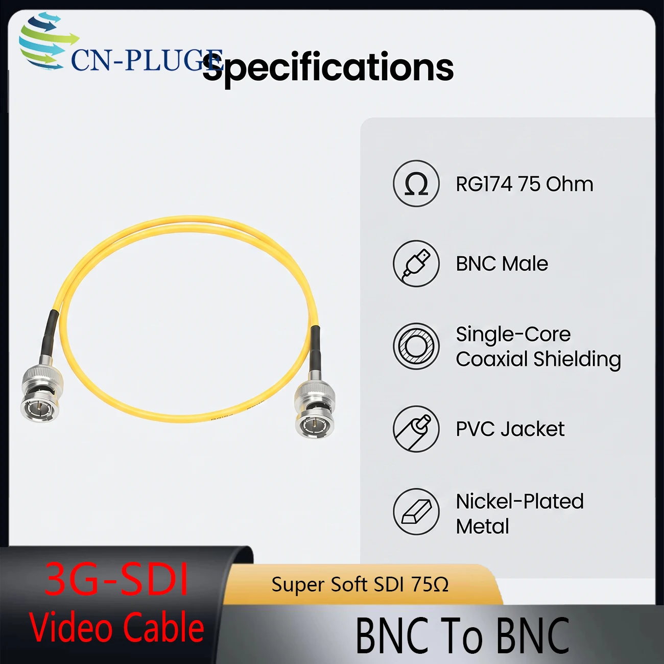 Фото Гибкий коаксиальный кабель RG174 75 Ом SDI с угловым разъемом BNC-BNC, HD-SDI 3G-SDI, цифровой видеокабель, доступен в различных цветах №5