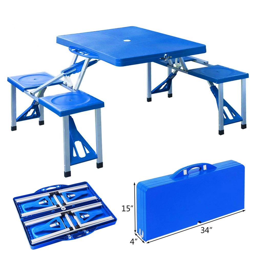 

Portable Picnic Foldable Table with Chairs and Umbrella Hole 4-person Fold up Travel Table Plastic BSCI