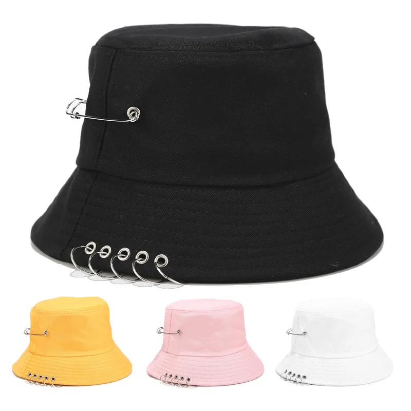 

Brooch Ring Harajuku Bucket Hat Men and Women Unisex Pop Bob Outdoor Beach Sun Hat Fashion Panama Fashion Fishing Fisherman Hat