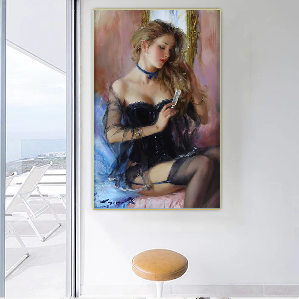 

Modern Wall Art Canvas Painting Sexy Beauty Combs Hair Beautiful Photo Posters and Prints Bedroom Home Decoration Cuadros