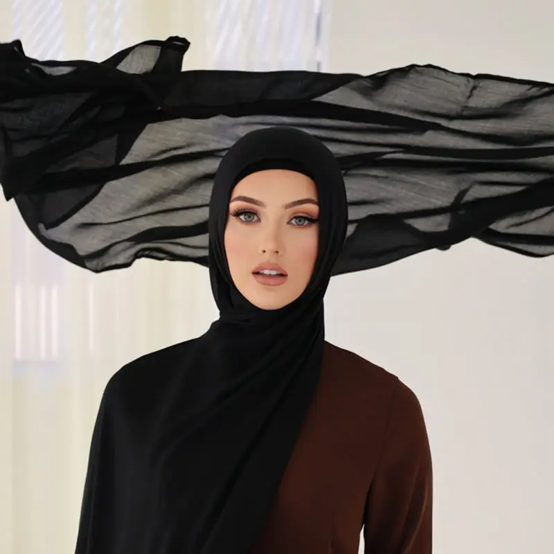 100% вискоза шарф с двойными швами хиджаб Femme однотонная длинная шаль