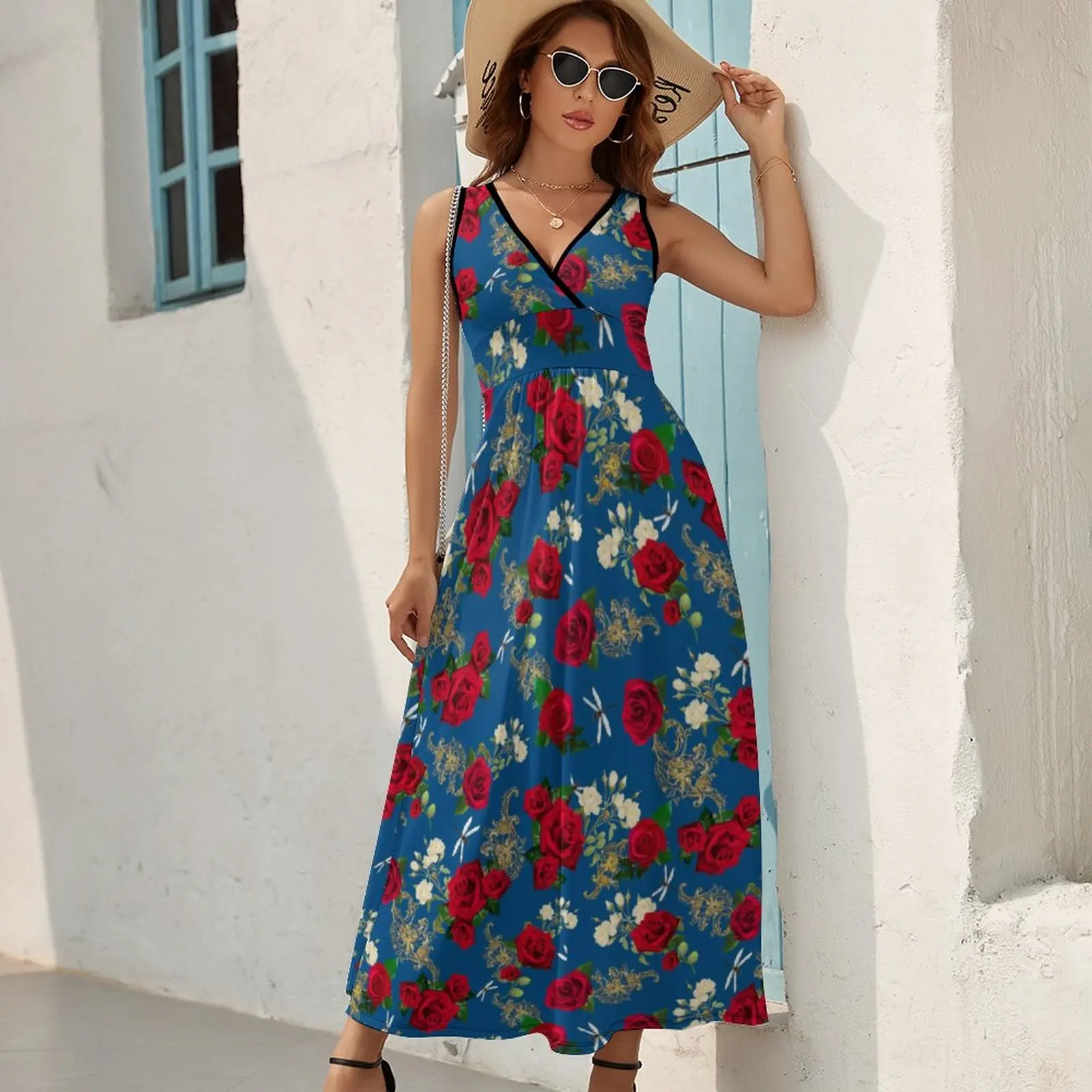 

Платье женское с V-образным вырезом и высокой талией, без рукавов