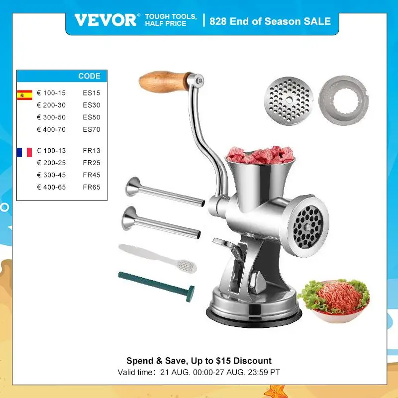 VEVOR Manual Mini Meat Mincer Food Processor Grinder Portable Chopper Blender Sausage Stuffer Stainless Steel for Beef Fish Home