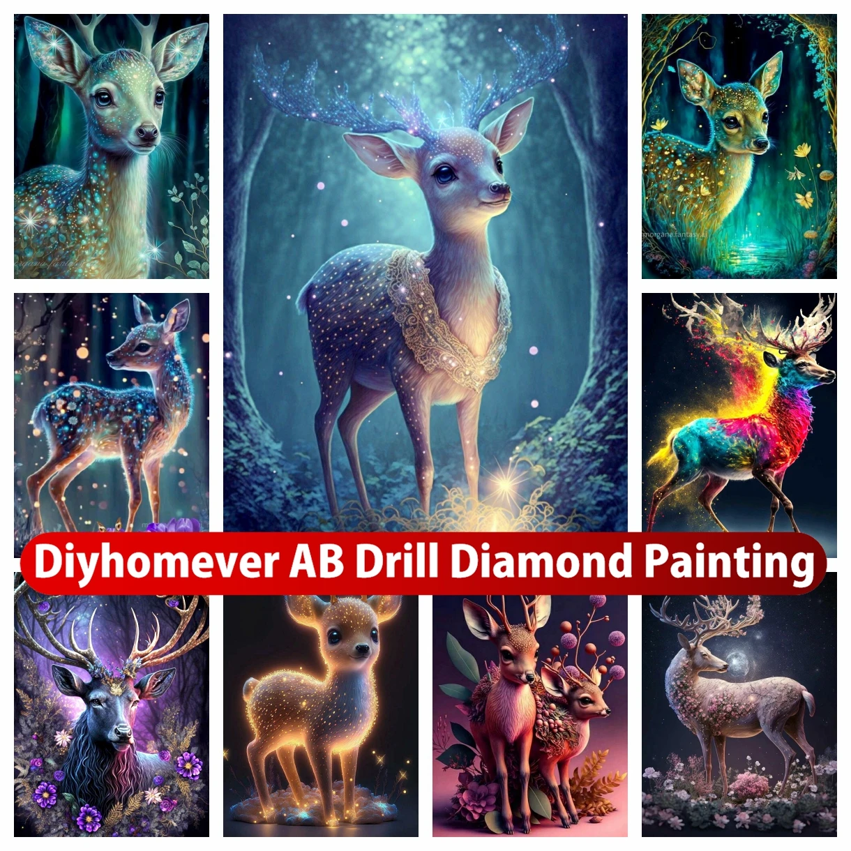 

Cute Deer 5D DIY AB Diamond Painting Embroidery Fantasy Animal Mosaic Cross Stitch Craft Handmade Rhinestones Home Decor Gift