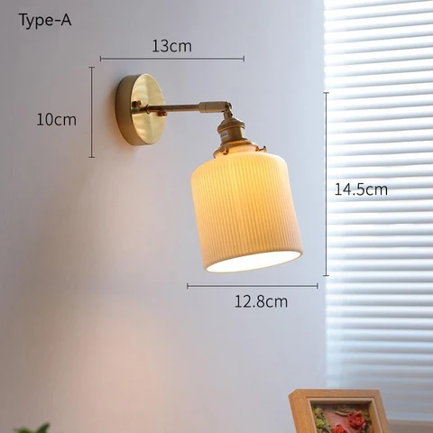 Винтажная настенная лампа в японском стиле, латунный керамический светильник с абажуром, проволочный переключатель, поворотное бра для спальни, прикроватного столика, настенное украшение для дома