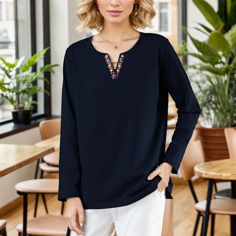 Новинка Весна 2023 модная футболка женская с длинным рукавом и V-образным вырезом в