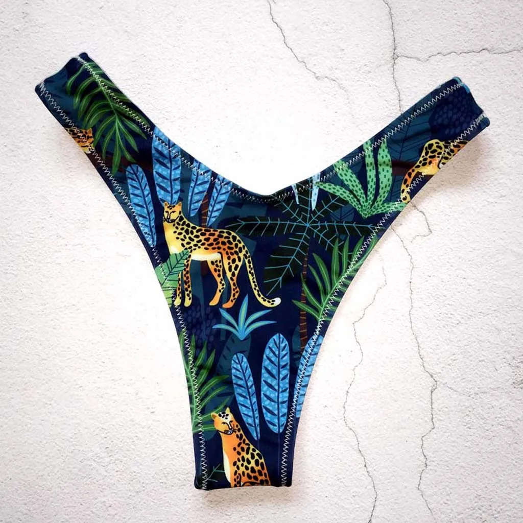 Сексуальное женское бикини с принтом листьев купальник высоким вырезом пляжные