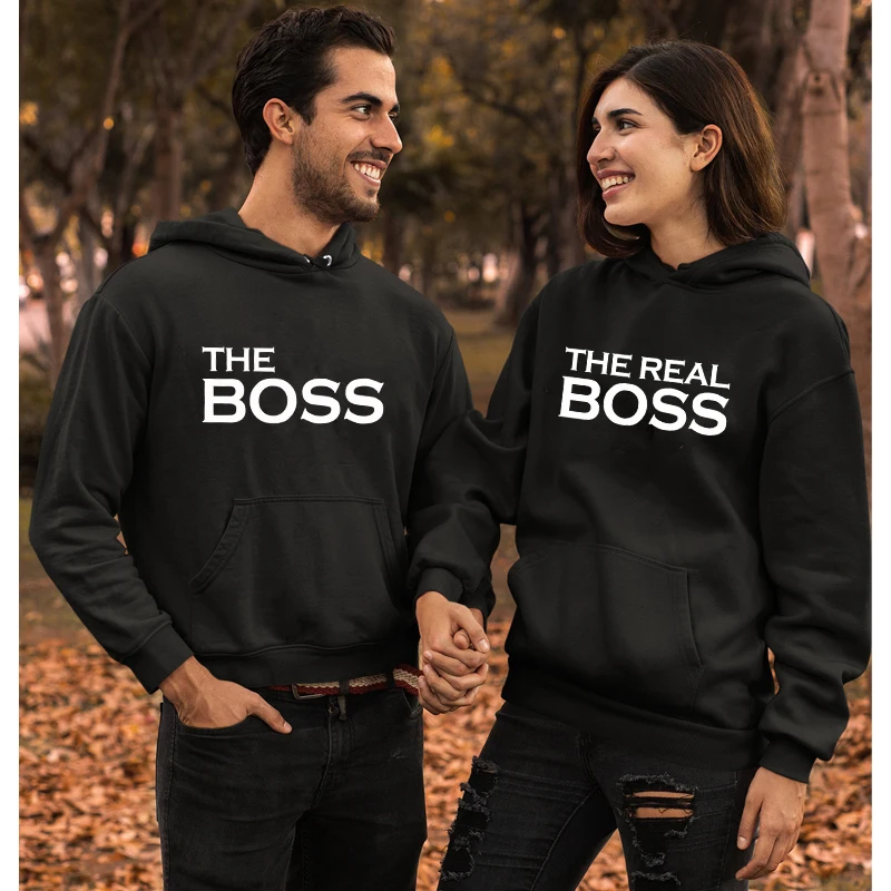 

Couples Hooded Sweatshirts Funny Women Valentines Pullovers Streetwear The Boss The Real Boss Hoodies Casual Hoodies Oversized