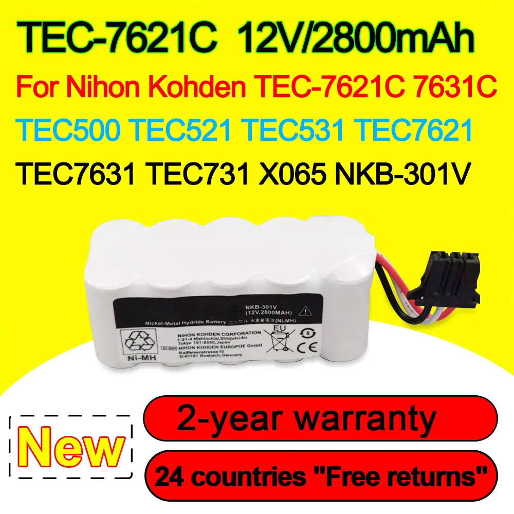 Аккумуляторная батарея для Nihon Kohden TEC-7621C 7631C TEC500 TEC521 TEC531 TEC7621 TEC7631 TEC731 X065 NKB-301V 12 в 2800 мАч