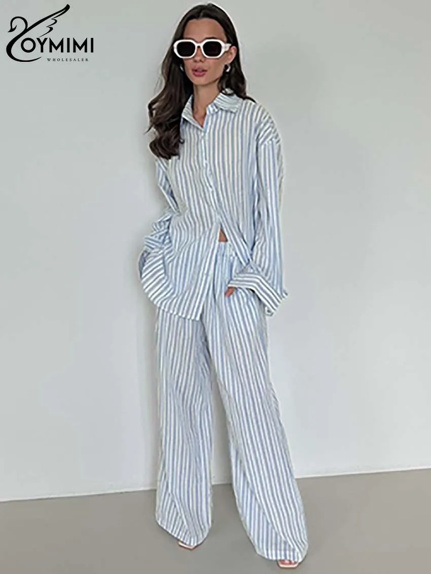 Oymimi повседневный комплект из двух предметов в синюю полоску с принтом для женщин