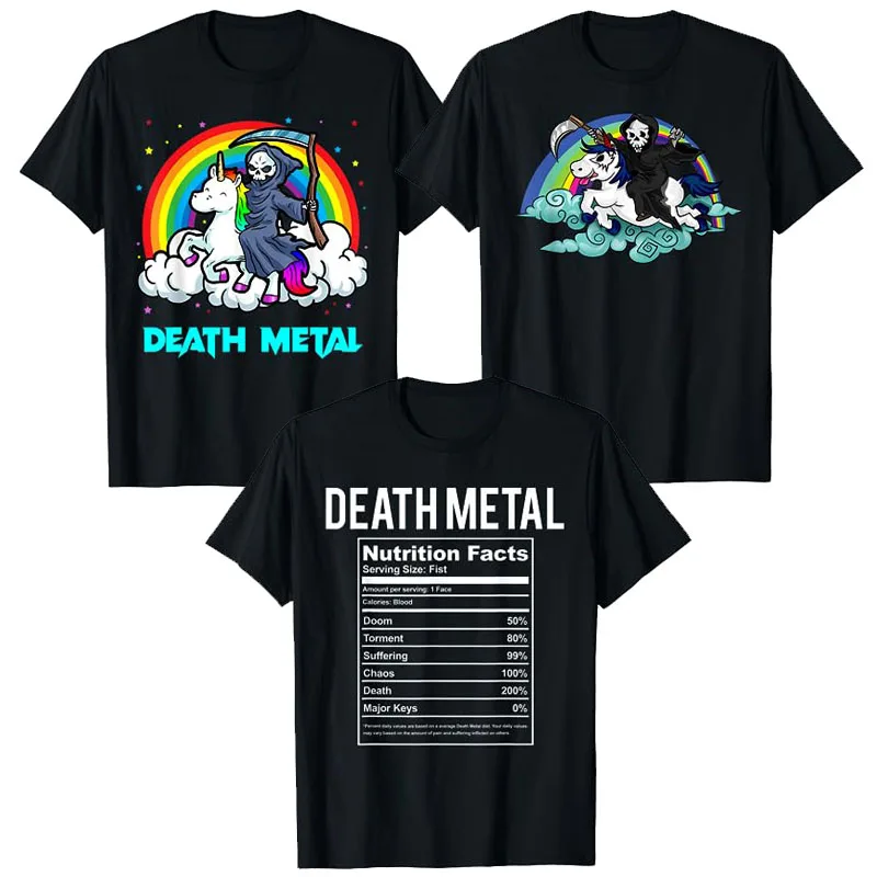 

Death Metal Unicorn T-Shirt Funny Brutal Death Metal Nutrition Facts Concert Tee Gift Rainbow Grim Reaper Cool Halloween Costume