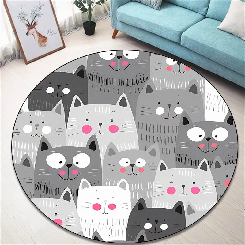 

Мультяшный круглый ковер с милым котом, детский игровой ковер, ковер для гостиной, спальни, нескользящий коврик для двери, коврик для фотосъ...