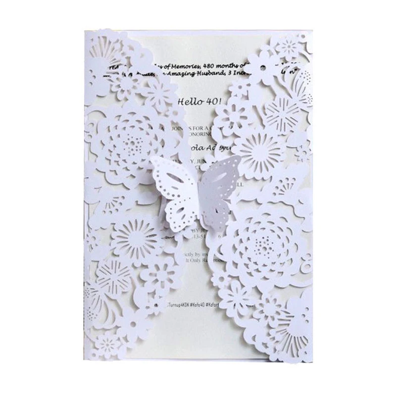 

10pcs Butterfly Invitation Card Pearl Paper Wedding Invitations Greeting Cards Gift Card with Envelope Customization for Party